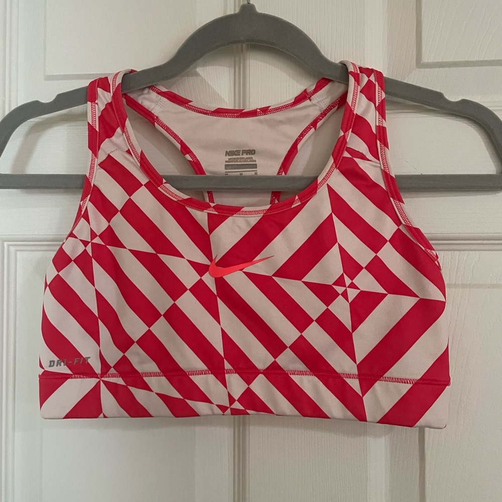 Nike Pro Red and White Geometric Sports Bra